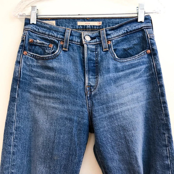 Levi's Wedgie Fit Distressed Skinny High Waist Dark Wash Classic Denim Jeans 25 - Picture 7 of 11